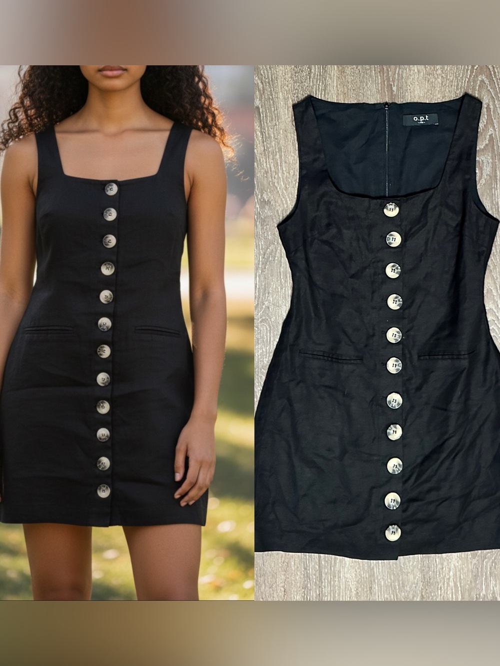 O.P.T. Black Linen Blend Mini Dress Size XS X-Small EUC